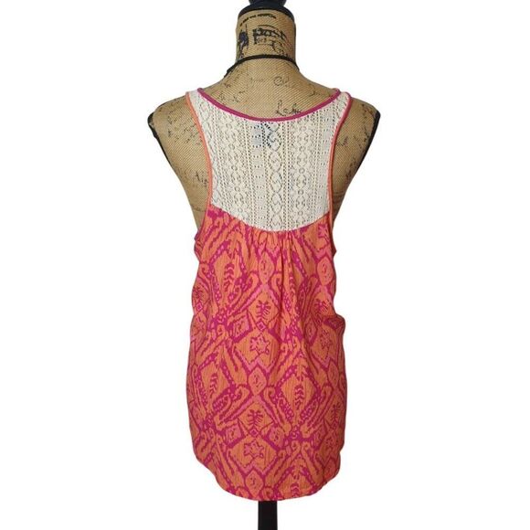 Faded Glory Womens Racerback Tank XL Striped & Crochet Raspberry Orange Festive - Picture 3 of 6